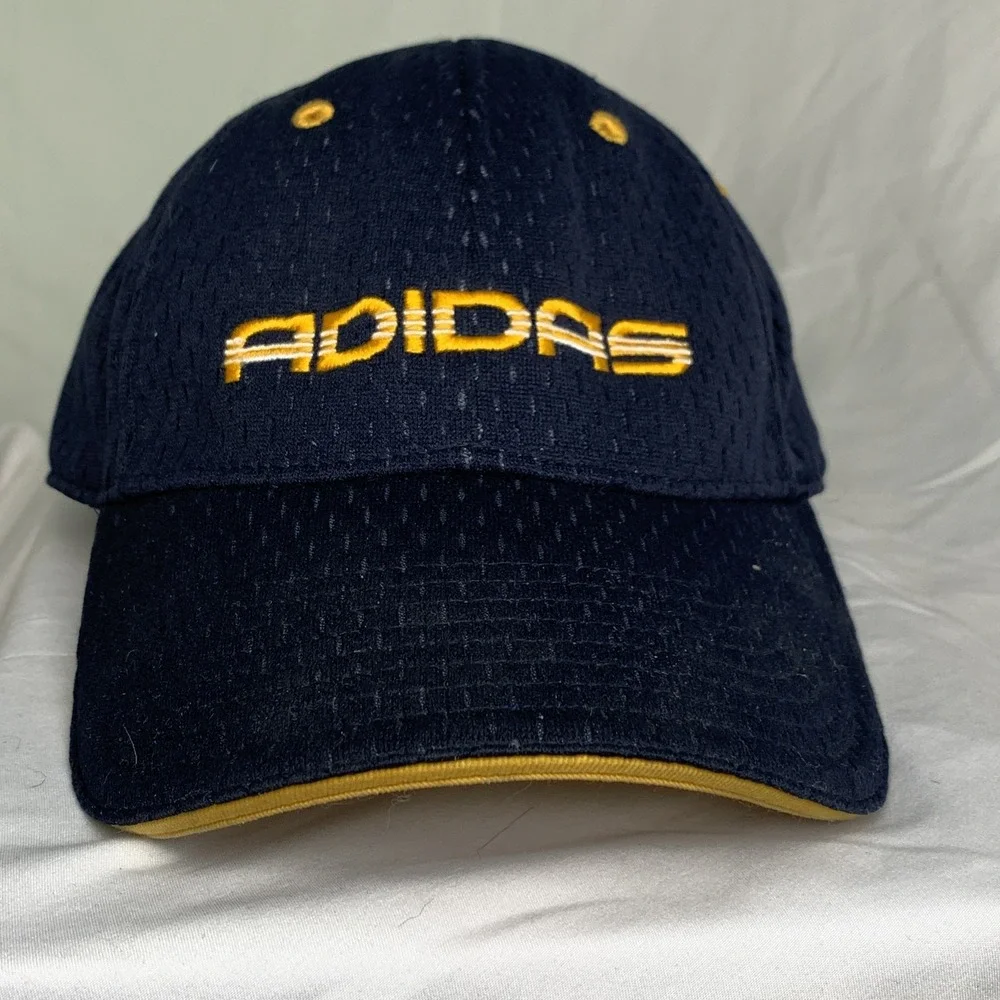 Adidas Navy Blue Yellow Embroidered Logo Mesh Baseball Cap Hat Adjustable